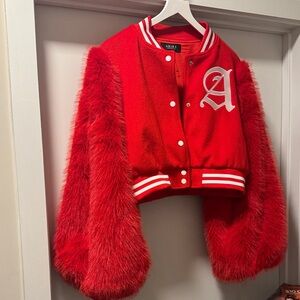 AKIRA Red Faux Fur Sleeve Jacket